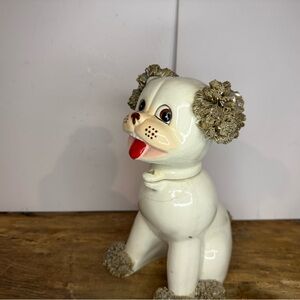 Vintage Lefton Spaghetti Poodle Ceramic Puppy Dog Sitting Figurine Bank 8.5"